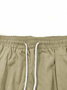 Men's Cool Multi-Pocket Design With Drawstring Detail Straight Leg Cargo Shorts - Khaki - View 6