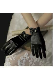 女士新娘婚礼缎面歌剧晚宴复古舞台表演手套秋季女装情人节配饰 - 緞面短款 - 查看 8