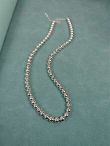 Colier din argint 925 cu mărgele netede de 6 mm, lanț cu bile pentru femei, bijuterii de logodnă pentru nuntă, 40-75 cm - argint - Vizualizare 3