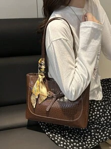 1pc Luxury Solid Color Versatile Women Shoulder Handbag - Coffee - View 4