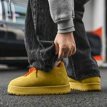 欧洲站品牌面包鞋男士小众设计低帮休闲鞋2025新款时尚百搭厚底运动鞋韩版复古嘻哈风厚底黄鞋青年石膏靴大码45 46 - 卡其色 - 查看 8