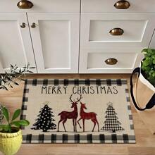 1pc Home Decor, Snowman & Christmas Tree Pattern Print, Christmas, Christmas Gift, Christmas Decoration, Diatomite Kitchen Carpet, Kitchen Mat, Rug, Rectangle Carpet, Suitable For Living Room, Bedroom, Hallway, Bathroom, Laundry Room - Polyester Carpet, Suitable For Indoor And Outdoor Home Decor