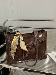 1pc Luxury Solid Color Versatile Women Shoulder Handbag - Coffee - View 6