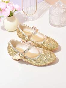 Children's Silver Crystal Shoes, Girls' High Heel Shoes For Performance, Princess, Student, Chorus, Host, Show, Leather Shoes - Gold - View 2
