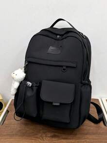 1pc Bear Pendant Decorated Large Capacity Casual Fashionable Black Backpack Suitable For Daily Use,School And OutingSchool BackpackLarge CapacityFor Women College StudentsMiddle School,High School,Back To School,School Backpack