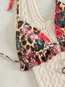 Women's Leopard Print Halter Backless Twist Bikini Set - Multicolor - View 5