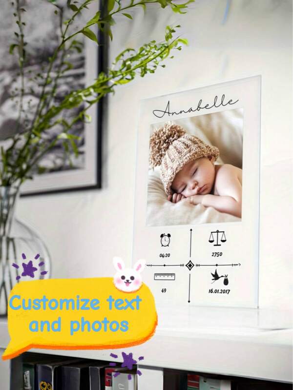 Customized Acrylic Newborn Baby Photo Board, Can Be Used For Personalized Baby Birth Commemorative, Independent Baby Memorial, Suitable For Baptism And 1st Birthday Party, Unique Gift For Parents, Indoor/Outdoor Area, Indoor Decoration | Personalized Memory, Baby Room Decor