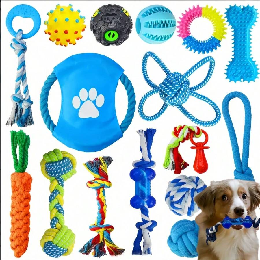 2/4/6pcs Pet Toy Set, Cute Durable Dog Toys, Dog , Ball, Rope Toy, Dog Boredom Relief Interactive Toys, Dog Gift (Random Style & Color) - Multicolor - View 1