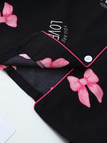 Conjunto de pijama de pantalón y blusa de manga larga con estampado de lazo y efecto arrugado para mujer, ropa de otoño