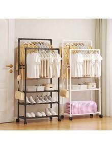 1pc Multi-Layer Adjustable Clothes Drying Rack With Multifunctional Coat Hanger & Shoe Storage Organizer, Portable Garment Stand For Bedroom Balcony Laundry Room, Heavy Duty Hanging Rack For Drying Clothes Storing Shoes Accessories Home Organization Space Saving Closet Solution - Multicolor - View 2