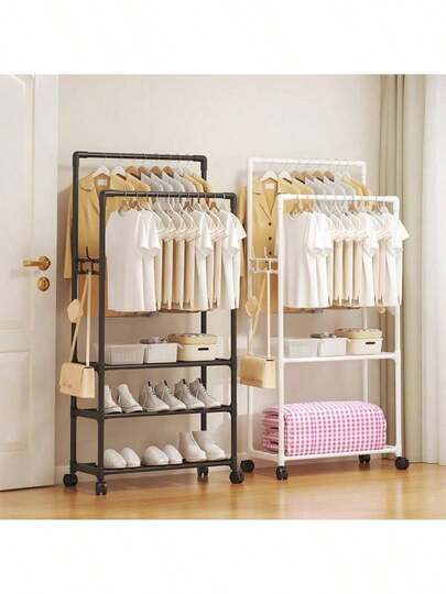 1 pieza Tendedero ajustable de múltiples capas con percha multifuncional y organizador de almacenamiento de zapatos, perchero portátil para dormitorio, balcón, lavandería, soporte resistente para secar ropa, guardar zapatos y accesorios, solución de ahorro de espacio para el armario del hogar