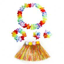 5 件套紫色夏威夷草裙舞者服装套装 - 带花弹力草裙，非常适合热带生日派对和节日装饰，适合万圣节派对装扮 - 彩色 - 查看 14