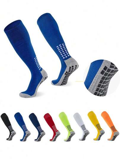 1 双儿童及膝运动袜，圆点防滑专业足球袜，加厚毛圈面料硅胶防滑防臭高筒袜，适合 7-12 岁男童女童