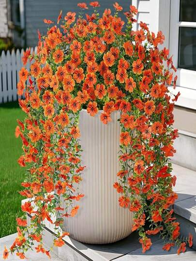 2pcs Artificial Eucalyptus With Silk Violets Flowers, UV-Resistant Fake Green Plants, Look Real For Outside Home Indoor Planter Porch Window Yard Decor, Artificial Hanging Flowers For Outdoor Garden Spring Summer Decoration(Single Color Style)