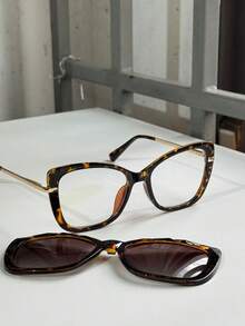 Women's 2-In-1 Clip-On Glasses Frame With Polarized Lenses 95857 - 巧克力棕 - 查看 5