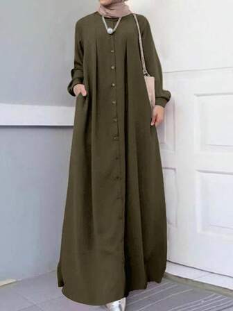 Vestido de tela tejida de unicolor con botones, adecuado para uso diario, vacaciones, oficina, formal, viajes, días festivos, playa, primavera/otoño