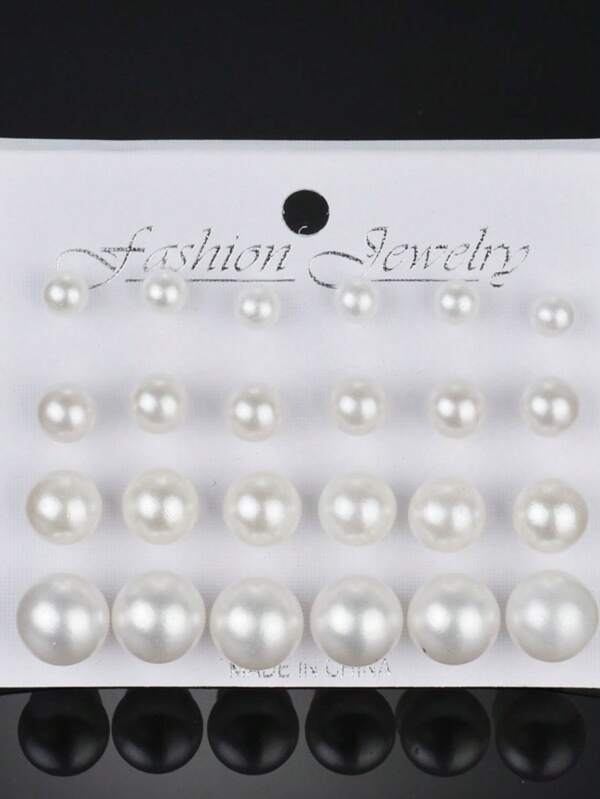3 Pairs Large Pearl Stud Earrings Set, White