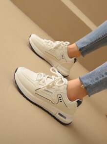 女士圆头时尚系带厚底学生休闲舒适跑步运动鞋