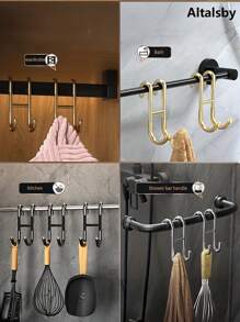 1pc Stainless Steel Towel Hook, Punch Free Bathroom Partition Hook, Heavy Duty Hook Rack For Robe, Towel, Over The Door Hook For Bathroom, Kitchen Multi-Scale Use, Bathroom Accessories - Multicolor - View 9