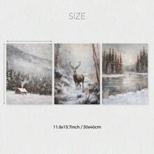 3pcs, Unframed, Vintage Moody Winter Landscape Oil Painting Prints, Snowy Forest Wall Art, Country Farmhouse Decor, Christmas Decor, Winter Posters, Canvas Art For Living Room, Bedroom, Kitchen, Home Office, Cafe, Bar, Dorm, Hallway, Home And Room Decoration Home Decor Christmas Decorations