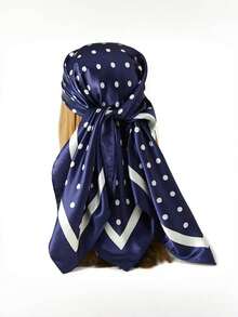 1 件女士简约波尔卡圆点印花 90 厘米缎面方形围巾，新款头巾风格，适合休闲和街头穿着，可作为围巾、头带、头巾 - 彩色 - 查看 2