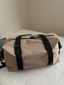 简约时尚创意健身运动旅行行李袋，大容量周末手提包 - 卡其色 - 查看 7