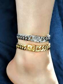 粗金属链脚链，适合女士女孩，金银色夏季海滩脚链，母亲节礼物，不过敏 - 腳鍊 - 查看 3