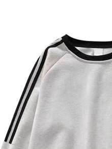 休闲趣味条纹印花圆领卫衣，宽松圆领长袖套头衫 - 灰色 - 查看 5