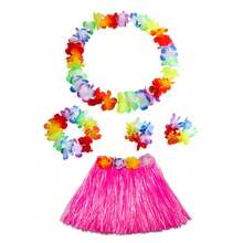 5 件套紫色夏威夷草裙舞者服装套装 - 带花弹力草裙，非常适合热带生日派对和节日装饰，适合万圣节派对装扮 - 彩色 - 查看 6