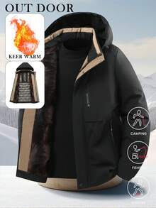 新款秋冬男士户外徒步石墨烯加厚防水保暖可拆卸连帽抓绒外套，滑雪