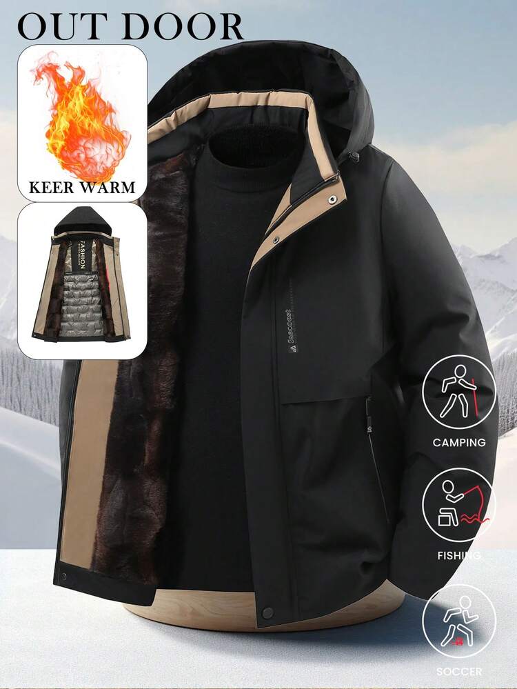 Nueva chaqueta de forro polar impermeable y cálida con capucha desmontable, acolchada con grafeno, para hombres, para senderismo y esquí, de color negro, para deportes de otoño/invierno - Negro - Añade 1