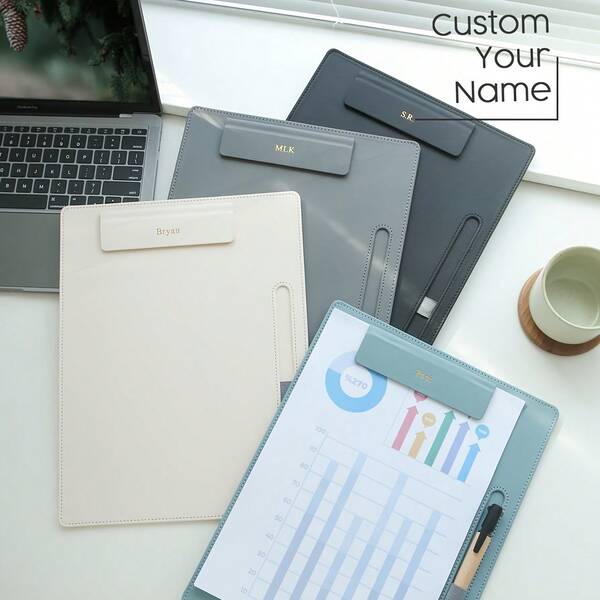 1/3/5pcs Customized Name Magnetic File Folder - Personalized A4 Document Holder With Pen Slot, Suitable For Meetings, Customized Engraved Gold Letter Combination, TPU Material, Suitable For Office And School Business Notebook Organizer, Office Organization | Fashionable White File Folder | File Folder, Suitable For School