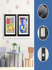 2 Pieces A4 Wooden Photo Frames With Front Opening, Classic Photo Frames, Foldable Wall Hanging Design, Easy To Change Photos, For Children'S Painting, Family Photo Display, Home Decoration Ornaments - trắng - Xem 3
