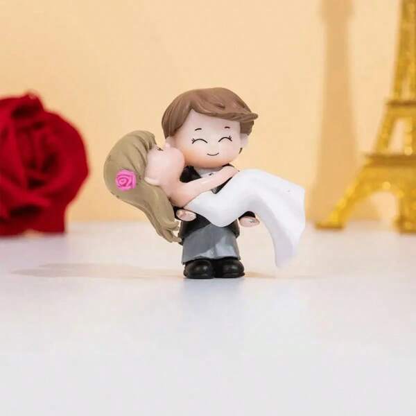 1 Pair Princess Carrying Cake Decoration Ornament, Romantic Couple Love Miniature Decor, Valentine's Day Gift