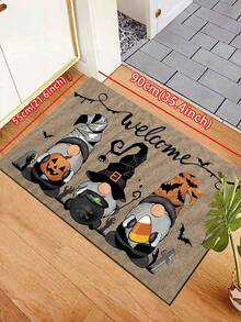 1pc Halloween Theme Bath Mat - Cute Elf And Pumpkin Design Carpet, Halloween Decor Rug, Absorbent Non-Slip Mat For Bathroom, Laundry Room, Entryway, Sink, Shower, Party, Washable Bathroom Doormat Suitable For Living Room, Bedroom, Kitchen, Various Occasions, Parties, Holidays, Gifts, Banquets