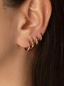 Hihho 4 Pairs Copper Hoop Earrings For Women And Men, Classic Smooth Cartilage Earrings, Small Hoop Earrings Set, Infinity Symbol Earrings For Women - Yellow Gold - View 2