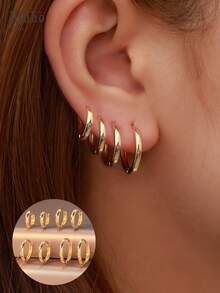 Hihho 4 Pairs Copper Hoop Earrings For Women And Men, Classic Smooth Cartilage Earrings, Small Hoop Earrings Set, Infinity Symbol Earrings For Women - Yellow Gold - View 7