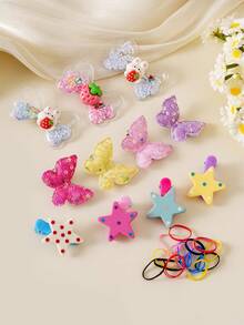 824 件/10 件套儿童粉色发饰，可爱时尚的花朵和蝴蝶结发夹，简约婴儿发带，马尾辫夹，适合所有季节 - 甜美风格，送给女孩的最佳礼物，适合所有场合 - 彩色 - 查看 3