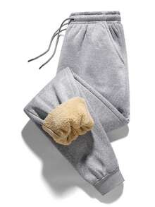 3pcs Men's Autumn/Winter Thermal Lined Sweatpants, Solid Color Casual Thick Pants, Suitable For Daily Wear, Outdoor Hiking, Running, Fitness, Trekking, Jogger Pants