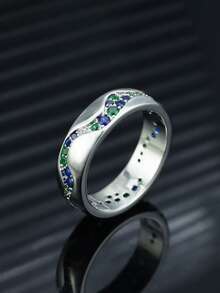 1枚S925纯银男女通用波浪形戒指，镶嵌蓝绿色宝石，简约时尚，适合日常佩戴，周年纪念礼物，母亲节礼物。 - 銀色 - 查看 2