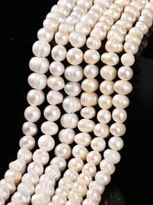 Perlas de agua dulce naturales blancas de 15 pulgadas, perlas naturales elegantes y lujosas de 5-9 mm (material no artificial) para la fabricación de joyas de mujer, adecuadas para collares, pulseras, aretes y manualidades DIY - Blanco - Ver 5