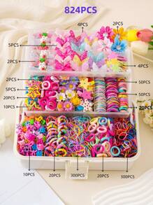 824 件/10 件套儿童粉色发饰，可爱时尚的花朵和蝴蝶结发夹，简约婴儿发带，马尾辫夹，适合所有季节 - 甜美风格，送给女孩的最佳礼物，适合所有场合 - 彩色 - 查看 9