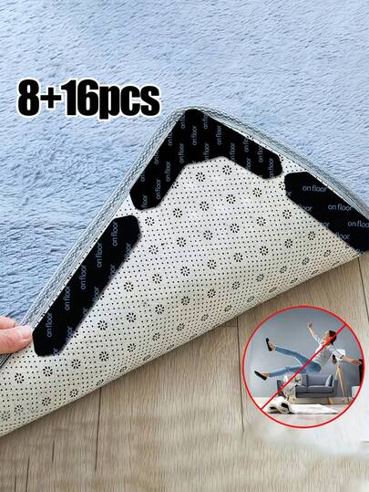 Washable And Reusable Anti Slip Carpet Stickers Prevent Carpet From Sliding And Curling, Keeping Corners Flat. Floor Mat Fixer Suitable For Hardwood Flooring And Ceramic Tiles