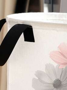 1pc Cartoon Flower Pattern Foldable Round Storage Basket With Handle, Large Capacity Multi-Purpose Storage Bin For Nursery, Baby Diaper, Clothes, Toys Organization - Multicolor - View 8