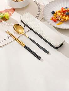3pcs/4pcs Stainless Steel Cutlery Set, Spoon Fork Chopsticks, Student Outdoor Travel Portable Tableware With Storage Box - Multicolor - View 12