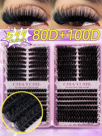 608/544pcs D Curl Diy Individual Eyelashes Beginner Friendly, Soft And Natural Look Diy Segmented Lashes Extensions High Capacity Using, Thick Fluffy Fake Eyelash Book Easy To Use For Different Eyes Makeup Beauty, Diy Fox Eye/Cat Eye/Stage Eyes Makeup At Home, Suit For Daily,Wedding,Party,Outdoor,Travel, Carnival, Music Festival Use 30D40D/50D60D/80D100D, Gift For Student Back To School