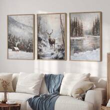 3pcs, Unframed, Vintage Moody Winter Landscape Oil Painting Prints, Snowy Forest Wall Art, Country Farmhouse Decor, Christmas Decor, Winter Posters, Canvas Art For Living Room, Bedroom, Kitchen, Home Office, Cafe, Bar, Dorm, Hallway, Home And Room Decoration Home Decor Christmas Decorations