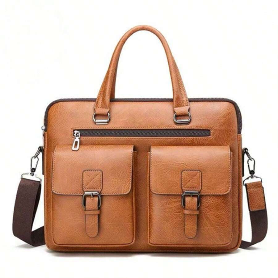 Maletines para hombre bolsos para portatil bolsas documentos negocios alta capacidad compartimentos organizador acolchado para laptop correa ajustable material resistente estilo ejecutivo funcional ideal para trabajo viajes reuniones envio rapido garantia - Caqui - Ver 1