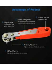 适用于狭窄空间的螺丝刀手柄，前后，弯曲扳手，直角弯曲，螺丝刀，钢材质，红色，需要组装，非电动，无需电池，适用于工业和科学用途