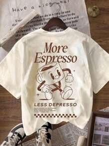 Plus Size Coffee Club Graphic Loose Round Neck Short Sleeve T-Shirt For Women, Casual Summer